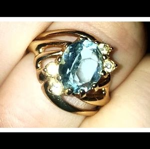 Vintage 18K ge Blue Stone Ring